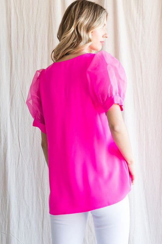 Hot Pink Solid Short Puff Sleeves Top – Ohio Roots Boutique