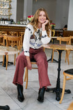 TUMMY CONTROL BURGUNDY HIGH RISE FLARE JEANS