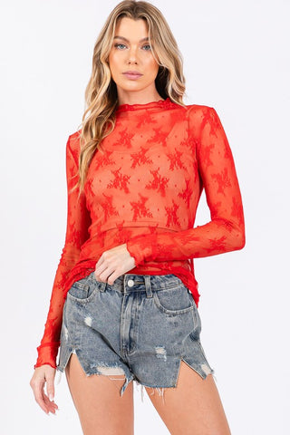 Floral Lace Red Top