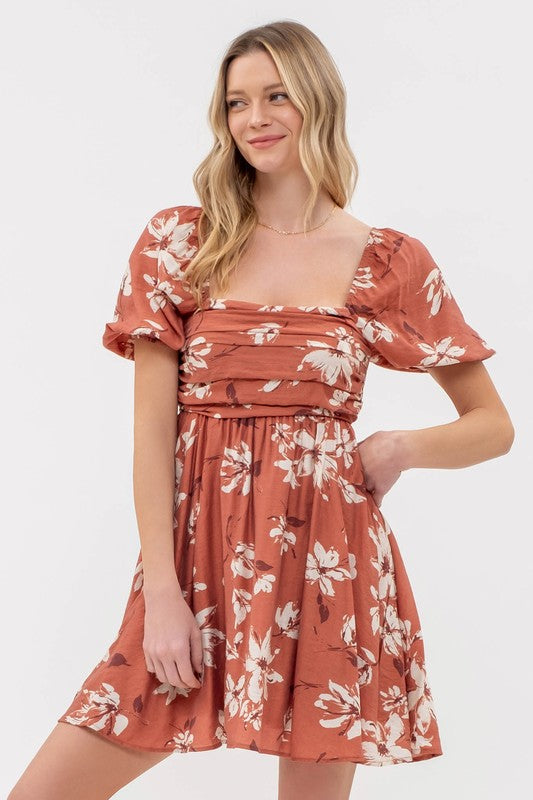 floral pleated mini dress FLORAL PLEATED PUFF SLEEVE MINI DRESS – Ohio Roots Boutique