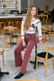 TUMMY CONTROL BURGUNDY HIGH RISE FLARE JEANS