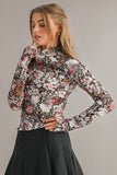Sassy Floral Mock Neck Mesh Long Sleeve Blouse | S-XL