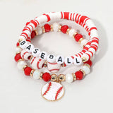 Baseball Charm Letter Beaded Stretch Multi Layered Bracelets