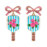 Bow Floral Pickleball Paddle Dangle Earrings