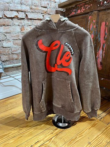 Cle Script Acid Wash Hoodie