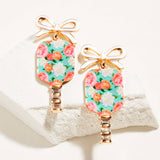 Bow Floral Pickleball Paddle Dangle Earrings