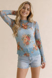 High Neck Semisheer Top W/frilled Merrow Hem