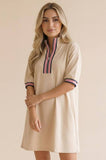 Front Half Zip Shift Solid French Terry Dress