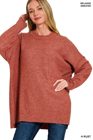 Melange Hi-low Hem Pocket Sweater