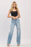 DISTRESSED HIGH RISE RIGID VINTAGE STRAIGHT