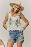 SLEEVELESS KNIT BUTTON VEST TOP- LET4539