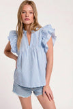 UT1100 Stripe Ruffle Shoulder Blouse