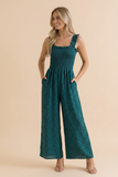 Frill Strap Smocked Floral Wide Leg Jumpsuit