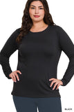 Plus Brushed Microfiber Long Sleeve Round Neck Tee