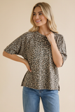 Round Neck Reverse Stitch Leopard Knit Top
