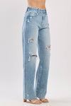DISTRESSED HIGH RISE RIGID VINTAGE STRAIGHT