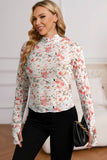 Sassy Floral Mock Neck Mesh Long Sleeve Blouse | S-XL