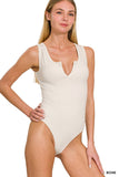 Brushed Dty Microfiber Split Neck Bodysuit