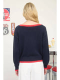 Contrast Trim American Flag Knit Pullover Sweater