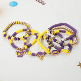 7PCS - Football Charm Star GAME DAY Message Heishi Beaded Stretch Multi Layered Bracelets
