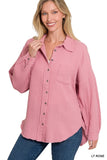 DOUBLE GAUZE OVERSIZED RAW EDGE SHIRT