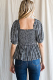 Gingham Check Ruched Baby Doll Top