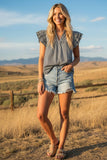 Striped Woven Ruffle Sleeve Babydoll Top