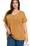 PLUS WASHED SHORT SLEEVE V-NECK TOP