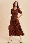 SMOCKED TIERED MAXI DRESS