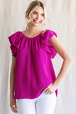 Solid Layer Ruffled Cap Sleeves Top