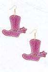 Pink Crystal Cushion Boots Hook Earrings