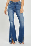 Front Slit Fray Hem Flare Jean