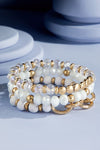 White 3 Layer Wood & Natural Stone Bead Bracelet