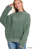 Oversized Mock Neck Raw Seam Chenille Sweater