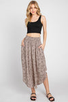 Mocha Print Round Hem Midi Skirt