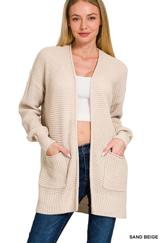 Low Gauge Waffle Open Cardigan Sweater