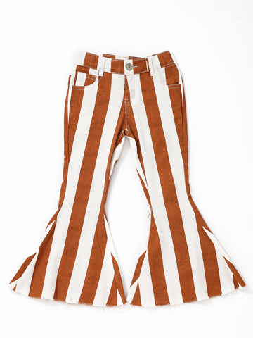 Youth Brown Stripe Girls Bell Bottom Pants