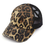 C.C Washed Denim with Crossed Elastic Band Mesh Pony Cap