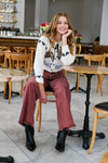 TUMMY CONTROL BURGUNDY HIGH RISE FLARE JEANS