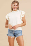 Solid Knit Top with Ruffle