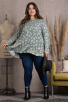 Plus Size Leaves Print Top With Ruffle Hem