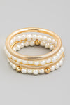 Pearly Beaded Elastic Metallic Bracelet Set