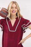 Ruffle Sleeve Scallop Trim Top