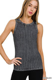 RIBBED SLEEVELESS TANK TOP WITH EXPOSED SEAM