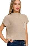 WASHED MOCK NECK SHORT SLEEVE CROPPED SWEATER