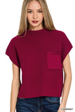 WASHED MOCK NECK SHORT SLEEVE CROPPED SWEATER