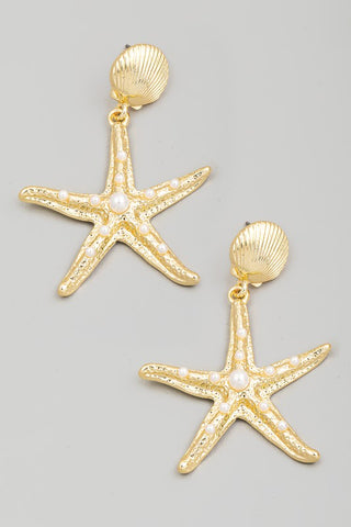 Pearl Studded Starfish Dangle Earrings