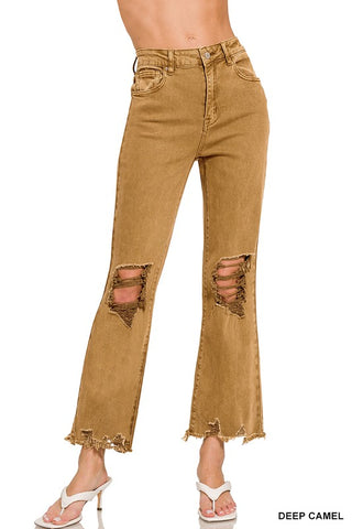 Acid Washed High Waist Distressed Straight Pants