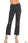 Acid Washed High Waist Distressed Straight Pants