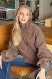 Fleece Washed Drawstring Half Zip Hoodie